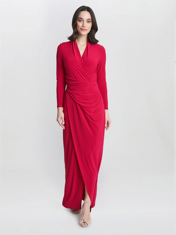 Gina Bacconi Hilary Jersey Wrap Maxi Dress Magenta