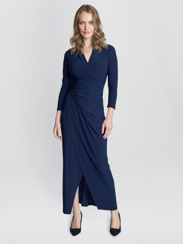 Gina Bacconi Hilary Jersey Wrap Maxi Dress NAVY