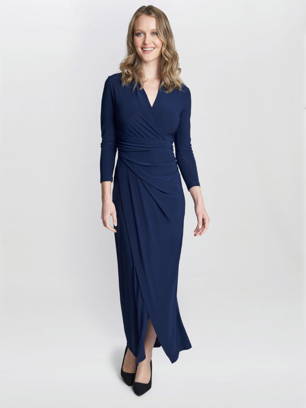 gina bacconi Hilary jersey wrap maxi dress NAVY
