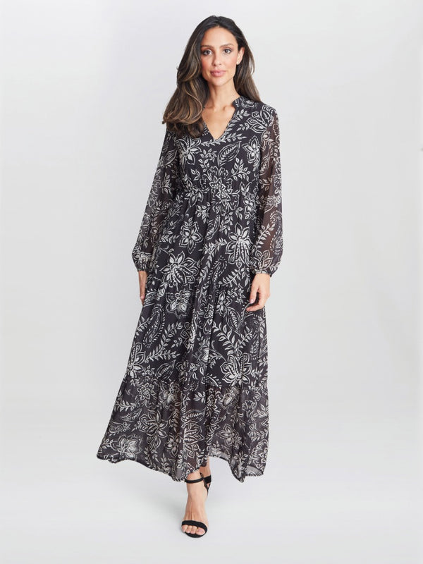 Gina Bacconi Iona Print Stand Collar Dress