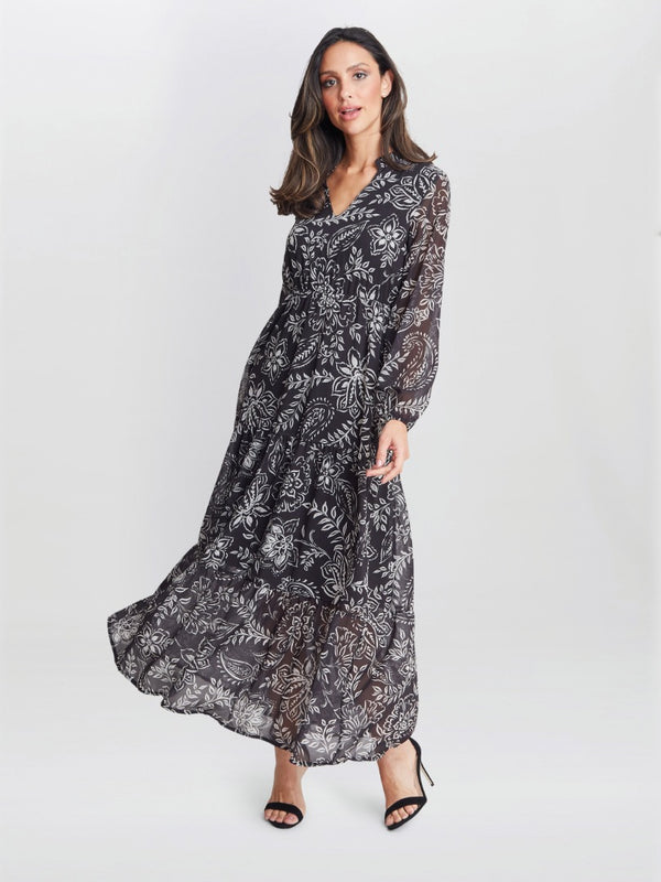 gina bacconi Iona print stand collar dress