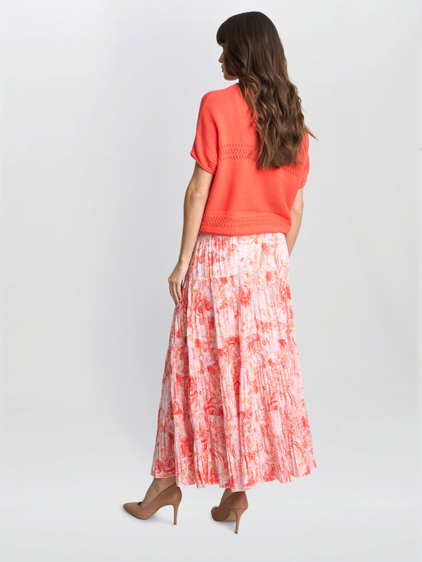 Gina Bacconi Isabelle Floral Print Pleated Skirt