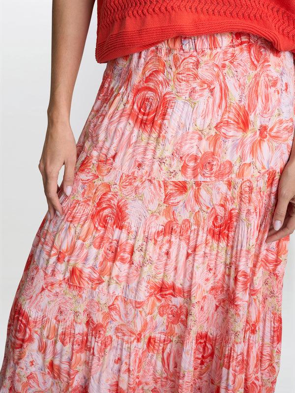 Gina Bacconi Isabelle Floral Print Pleated Skirt