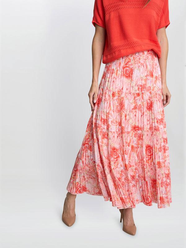 Gina Bacconi Isabelle Floral Print Pleated Skirt