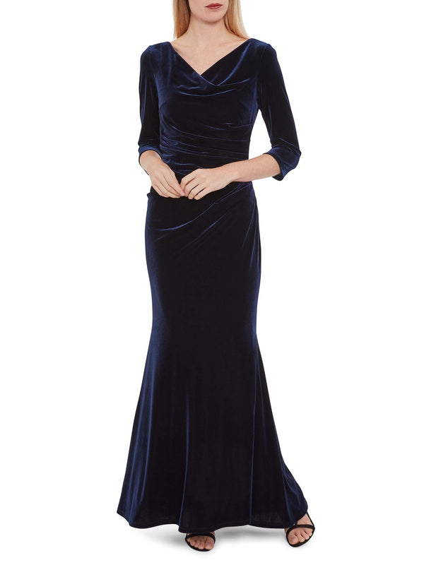gina bacconi Jaisa velvet maxi dress NAVY