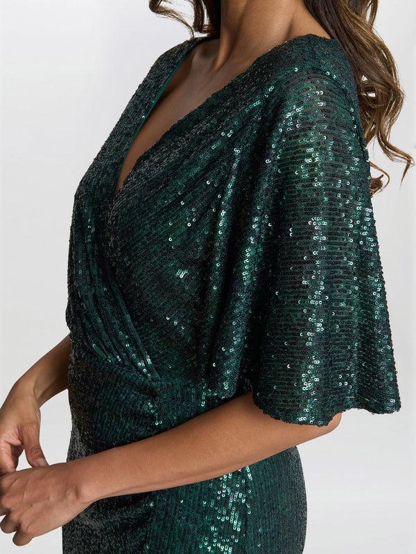 Gina Bacconi Jen Sequin Wrap-look Dress