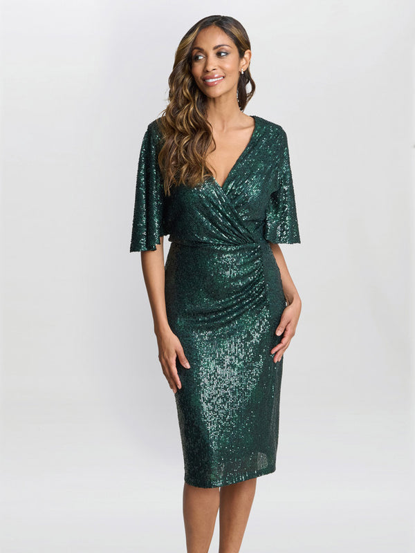 gina bacconi Jen sequin wrap-look dress