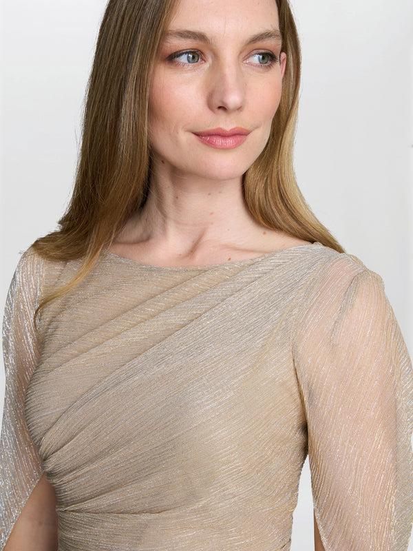 Gina Bacconi Joanna Metallic Knit Maxi Dress Gold