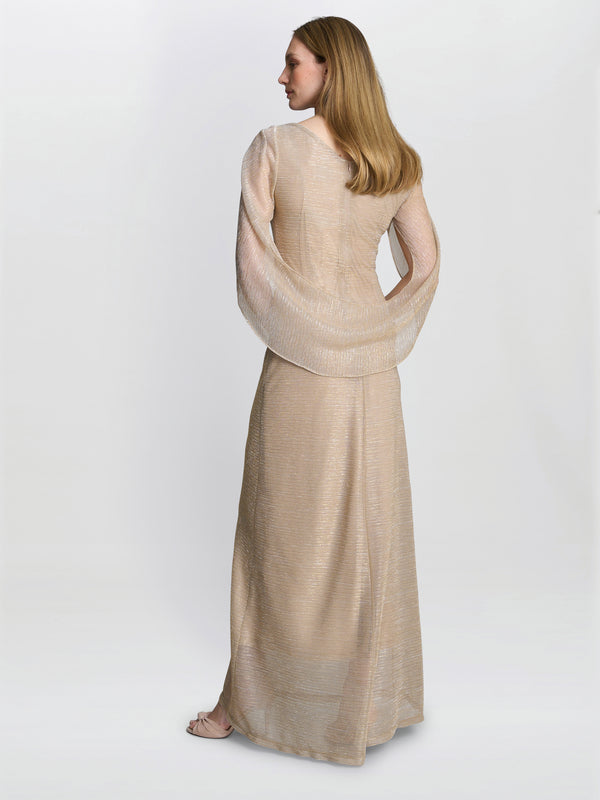 Gina Bacconi Joanna Metallic Knit Maxi Dress Gold