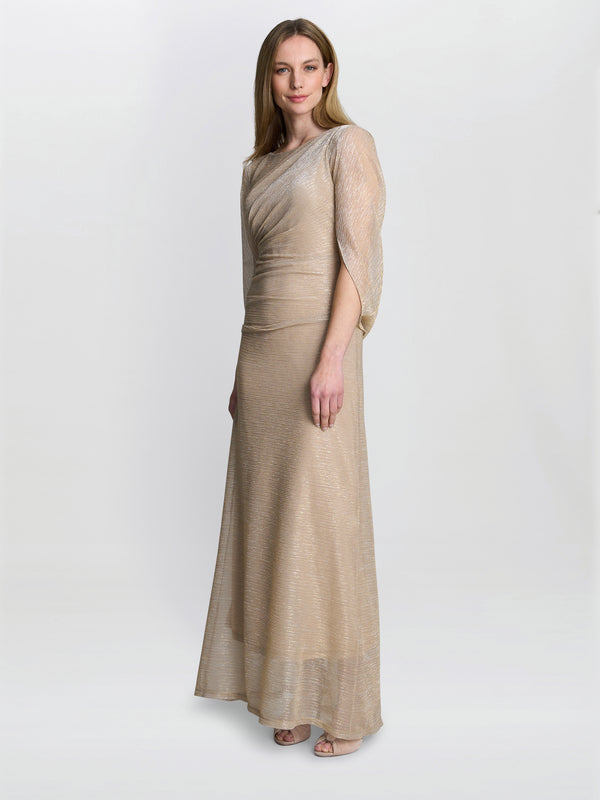 Gina Bacconi Joanna Metallic Knit Maxi Dress Gold