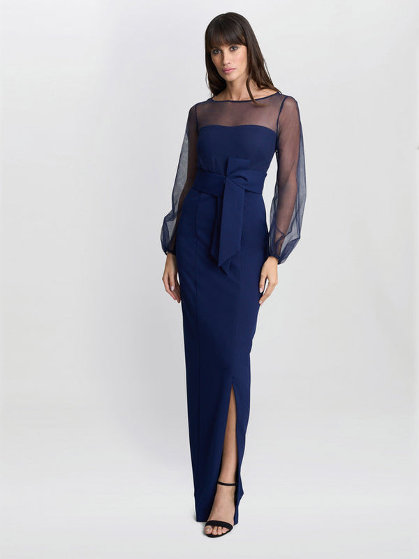 Gina Bacconi Joanne Crepe And Mesh Maxi Dress