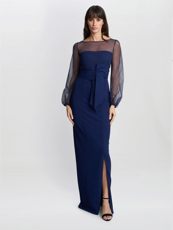 gina bacconi Joanne crepe and mesh maxi dress