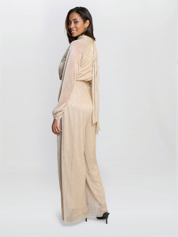 Gina Bacconi Kylie Metallic Knit Jumpsuit Gold