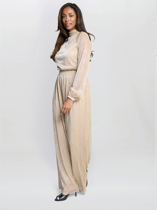 Gina Bacconi Kylie Metallic Knit Jumpsuit Gold