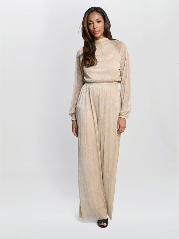 gina bacconi Kylie metallic knit jumpsuit Gold