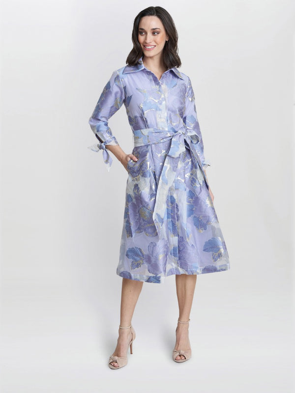 Gina Bacconi Lauren Jacquard Shirt Dress Lilac