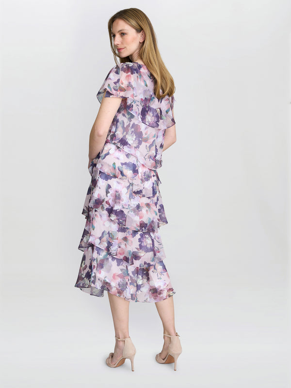 Gina Bacconi Livvy Midi Length Printed Tier Dress