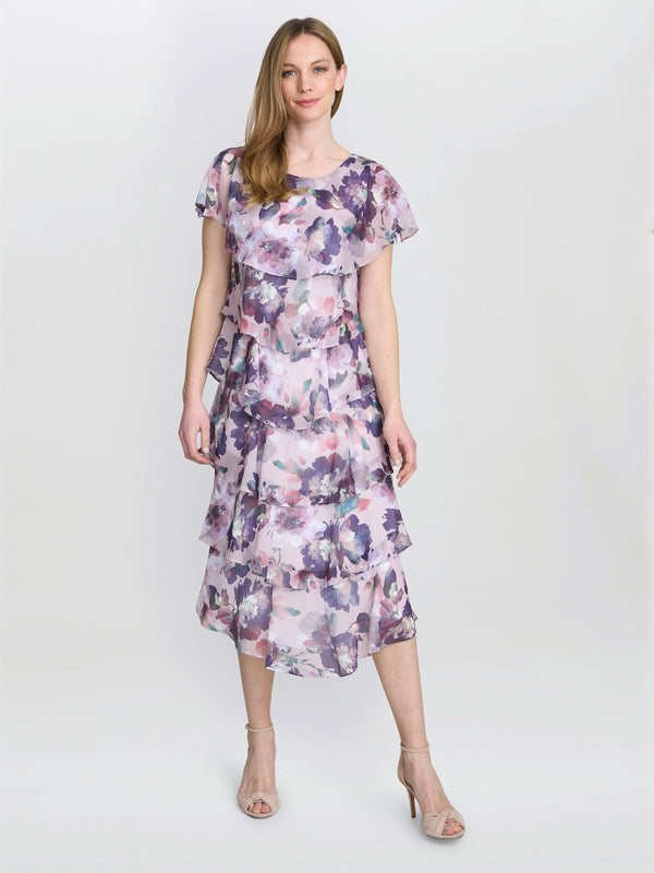 Gina Bacconi Livvy Midi Length Printed Tier Dress
