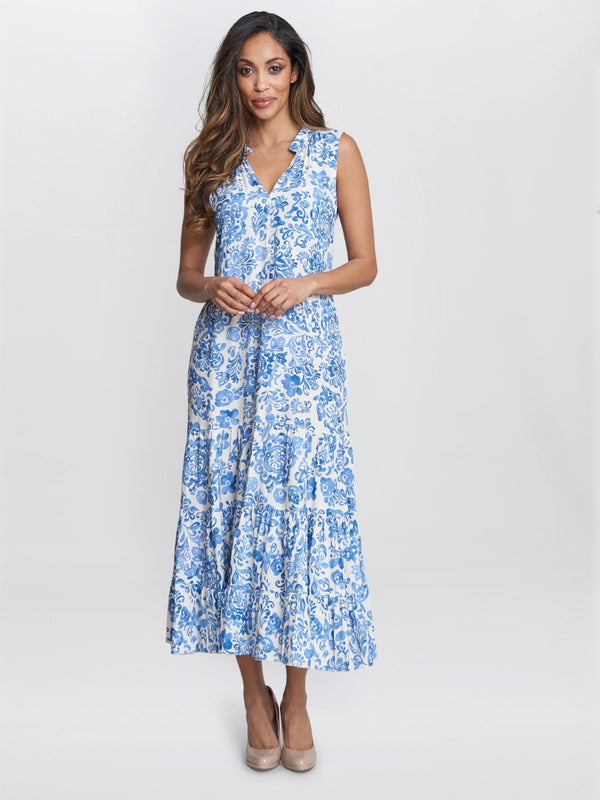 Gina Bacconi Lolita Sleeveless Summer Dress Blue