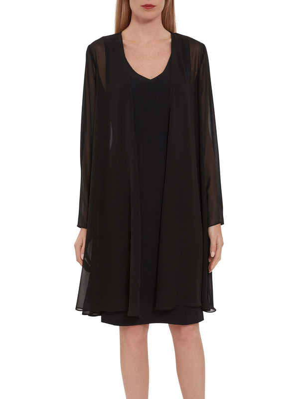 Gina Bacconi Long Chiffon Jacket BLACK