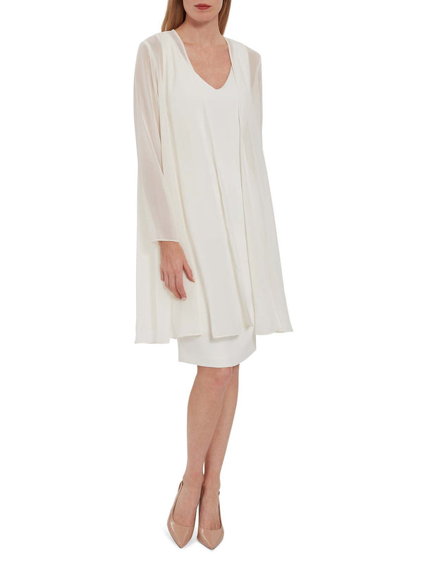 Gina Bacconi Long Chiffon Jacket CHALK LIGHT