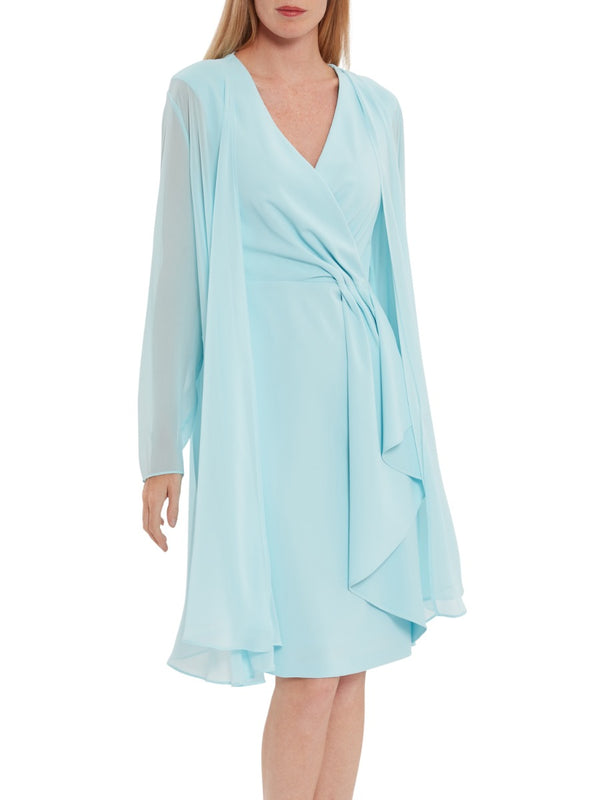 Gina Bacconi Long Chiffon Jacket ICE BLUE