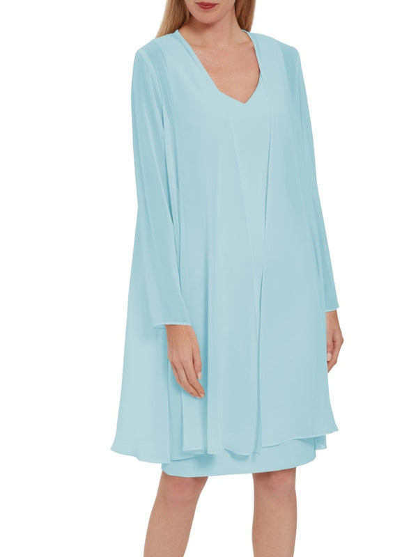 Gina Bacconi Long Chiffon Jacket ICE BLUE