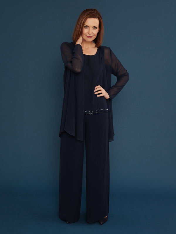 Gina Bacconi Long Chiffon Jacket NAVY