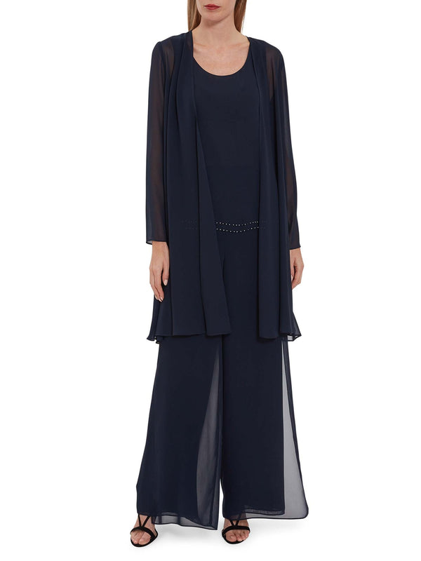 Gina Bacconi Long Chiffon Jacket NAVY