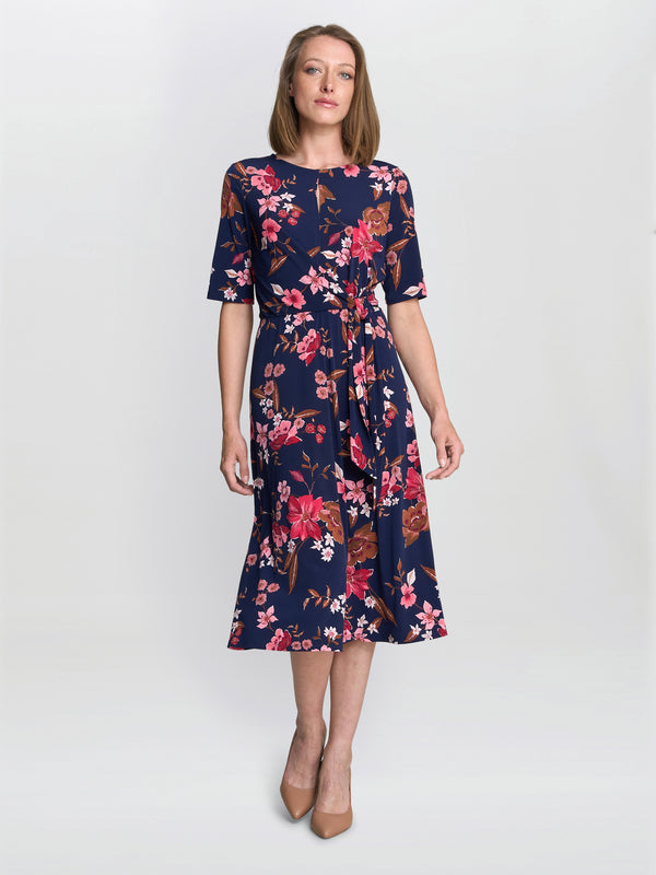 gina bacconi Lou floral print midi dress