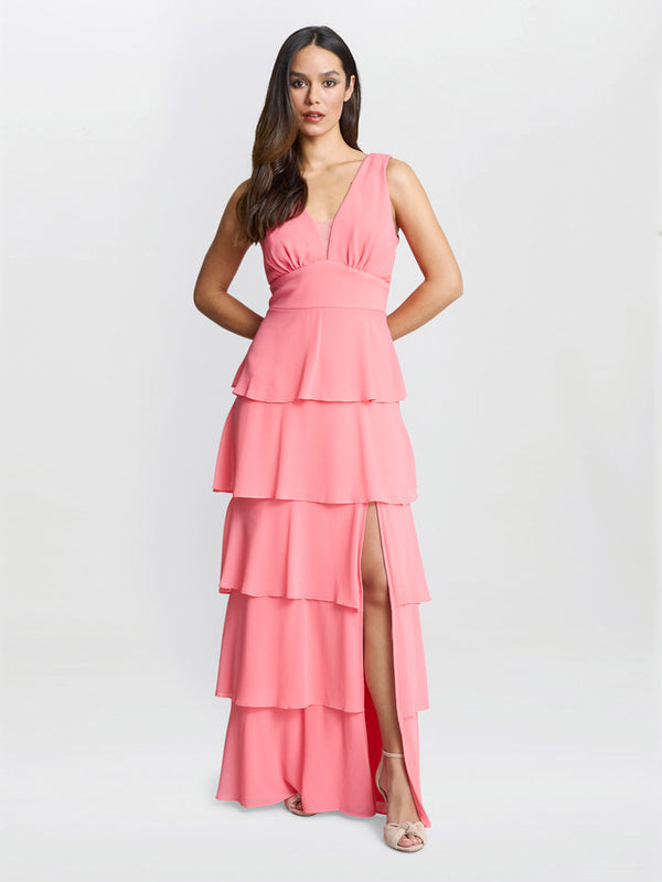 gina bacconi Lucielle sleevless tiered maxi dress