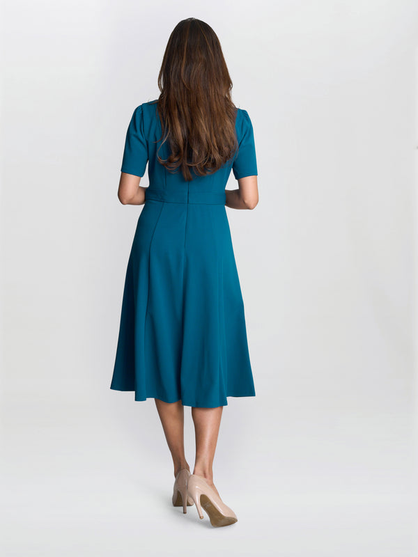 Gina Bacconi Mel Fit And Flare Midi Dress Petrol