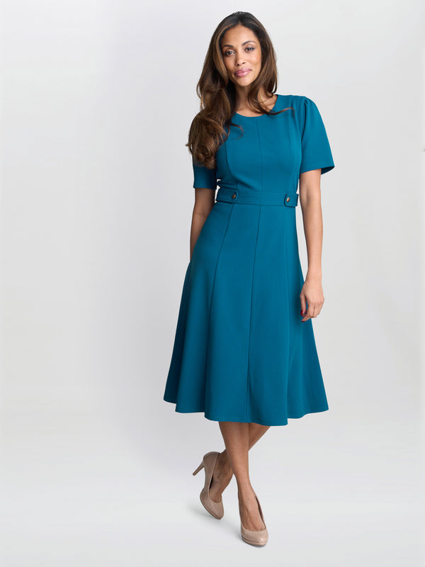 Gina Bacconi Mel Fit And Flare Midi Dress Petrol