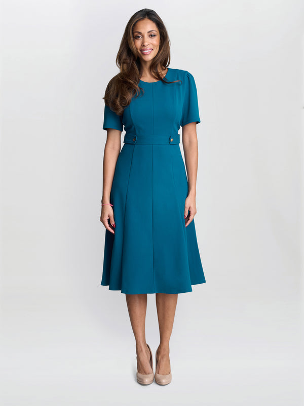 gina bacconi Mel fit and flare midi dress Petrol