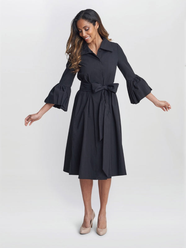 Gina Bacconi Melinda Taffeta Shirt Dress Black
