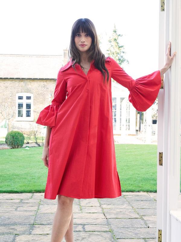Gina Bacconi Melinda Taffeta Shirt Dress RED