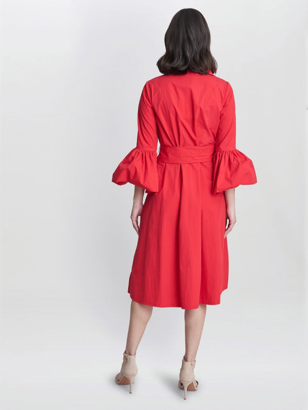 Gina Bacconi Melinda Taffeta Shirt Dress RED