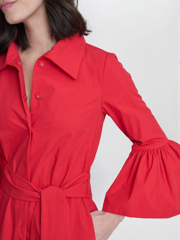 Gina Bacconi Melinda Taffeta Shirt Dress RED