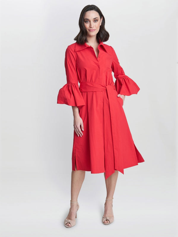 gina bacconi Melinda taffeta shirt dress RED