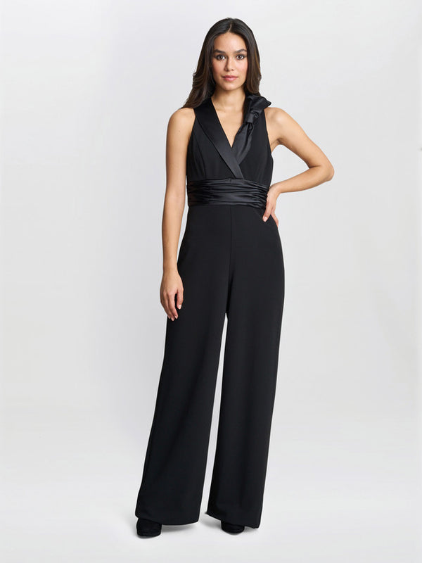 Gina Bacconi Melodie Crepe Jumpsuit With Satin Bow