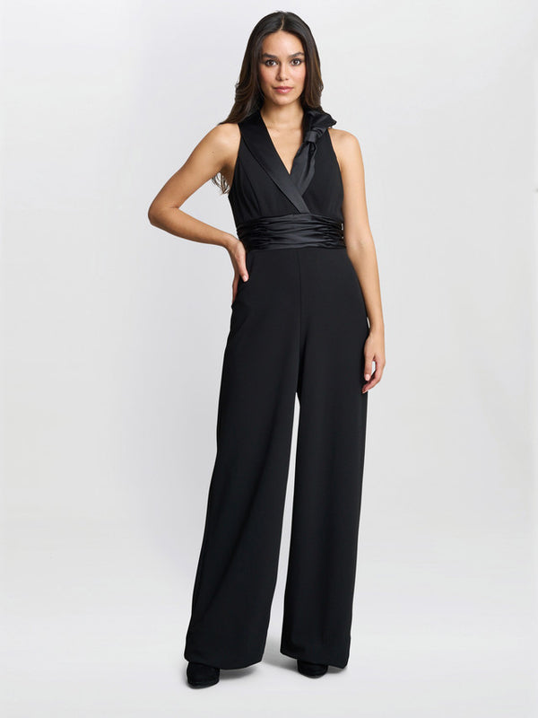 gina bacconi Melodie crepe jumpsuit with satin bow