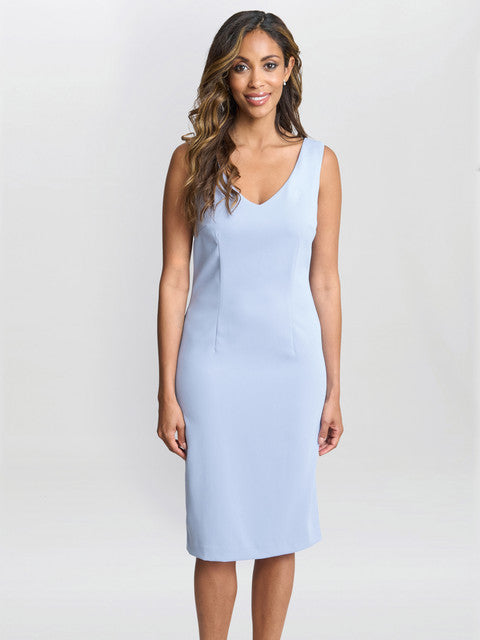 gina bacconi Merna crepe shift dress Nordic Blue