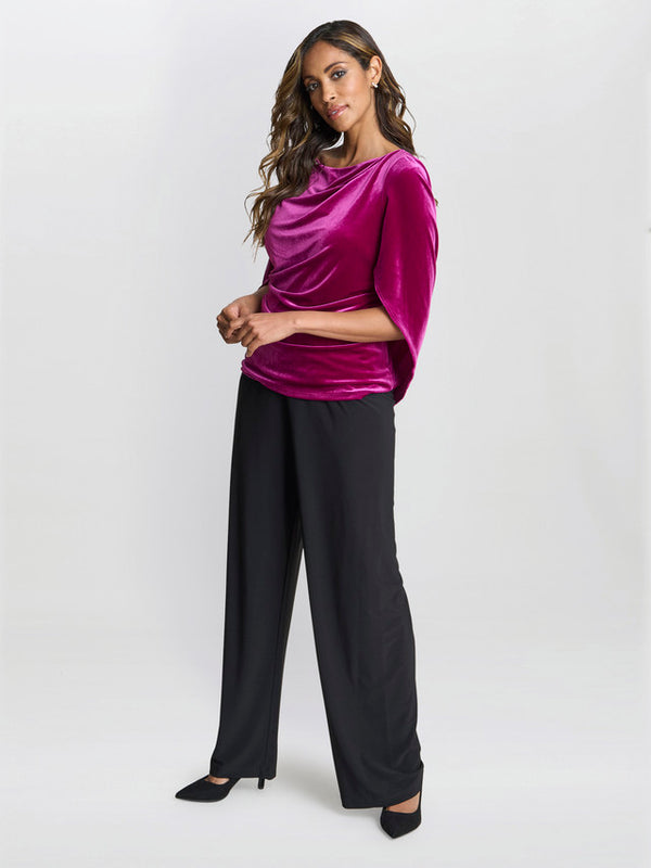Gina Bacconi Merna Draped Velvet Top Fuchsia
