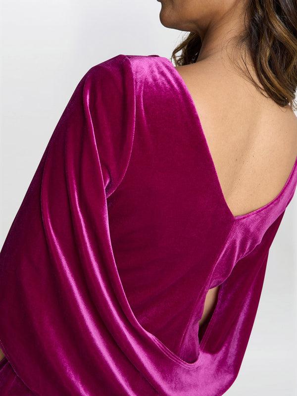 Gina Bacconi Merna Draped Velvet Top Fuchsia