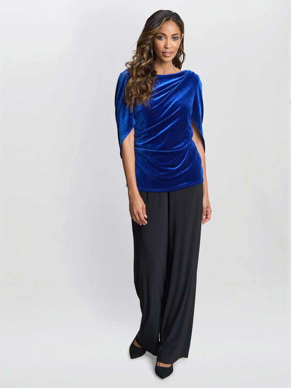 Gina Bacconi Merna Draped Velvet Top Royal