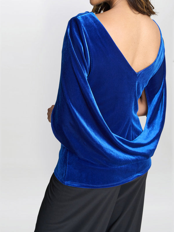 Gina Bacconi Merna Draped Velvet Top Royal