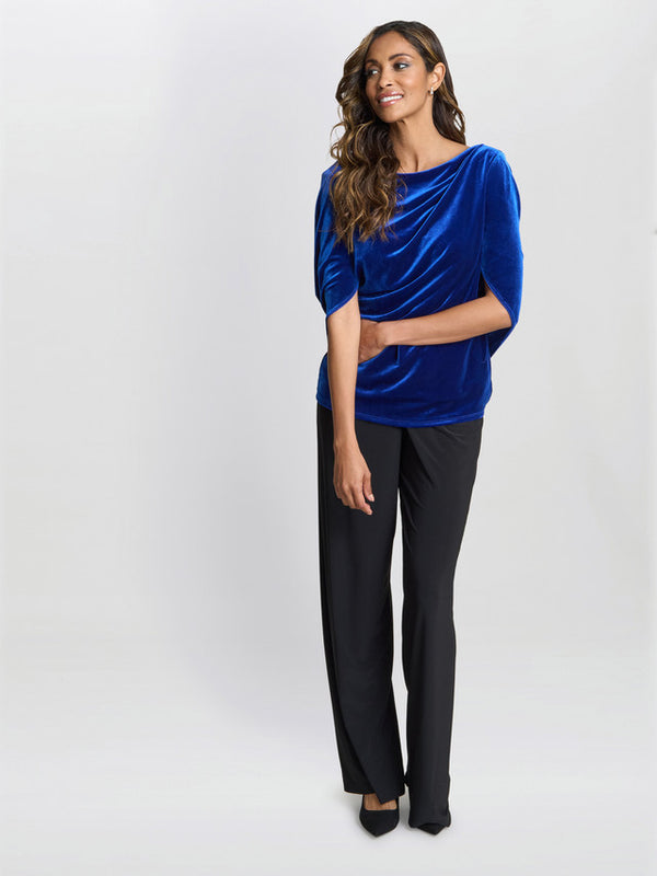 Gina Bacconi Merna Draped Velvet Top Royal