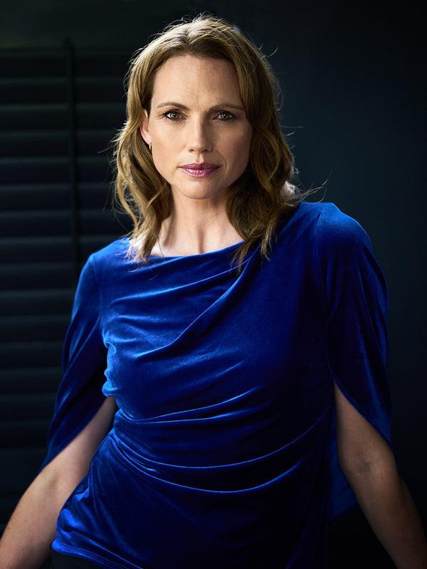 gina bacconi Merna draped velvet top Royal