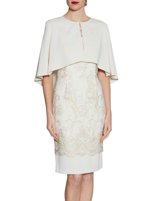 Gina Bacconi Moss Crepe Cape BUTTER CREAM