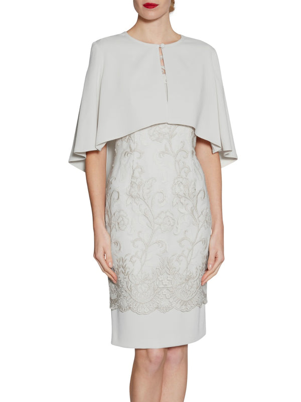 Gina Bacconi Moss Crepe Cape SILVER MIST